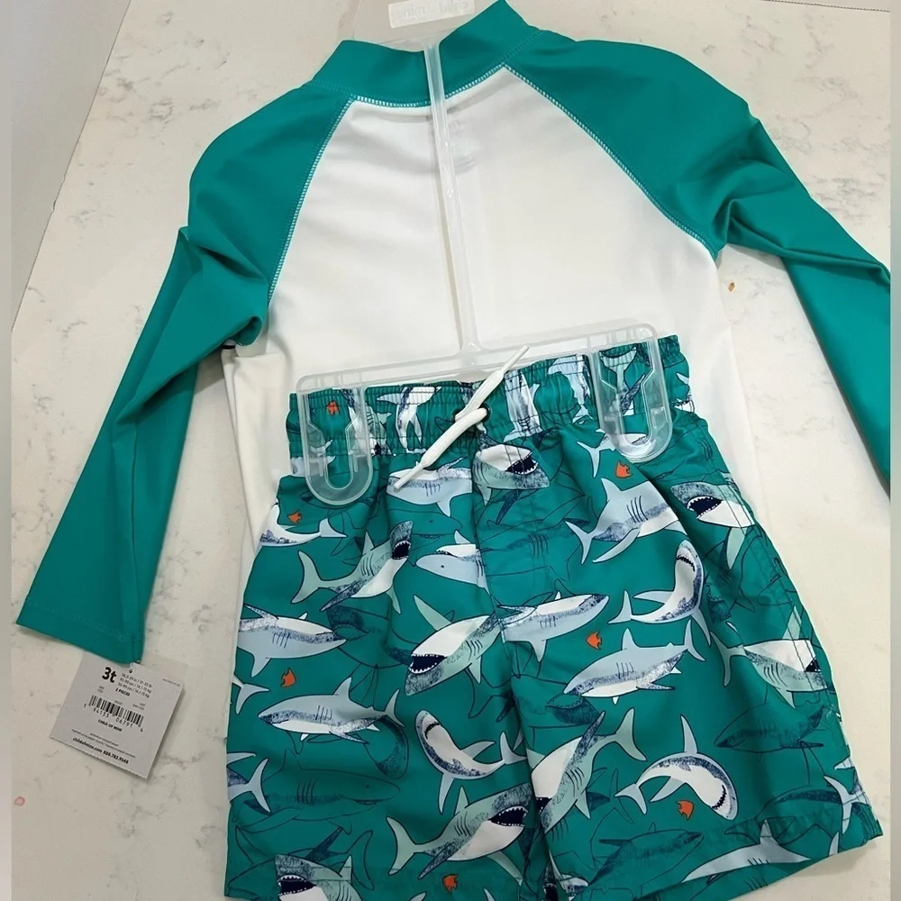 Kids Swim Shirt - Teal and White